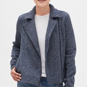 BANANA REPUBLIC Full Zip Textured Knit Asymmetrical Moto Jacket in Navy Size XS